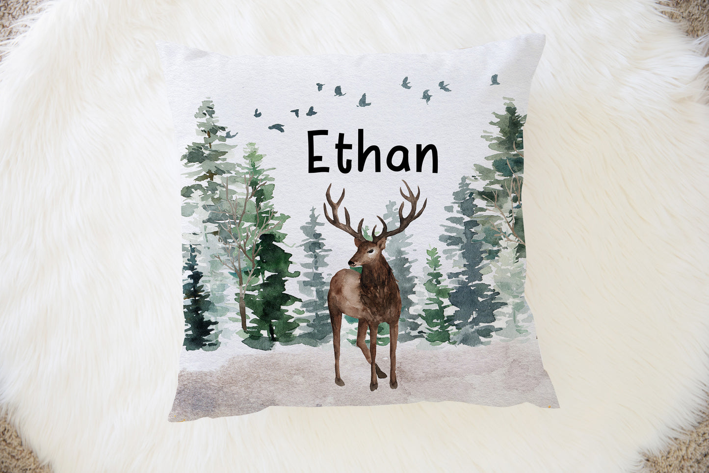 Deer Personalized Pillow, Woodland Nursery Decor - Enchanted Forest