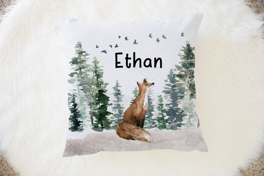 Fox Personalized Pillow, Woodland Nursery Decor - Enchanted Forest