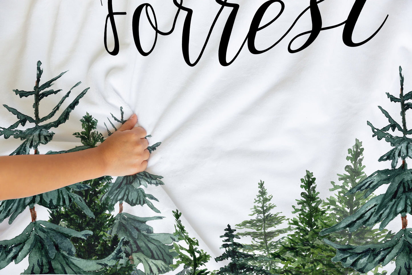 Pine Trees Personalized Minky Blanket, Woodland Nursery Bedding - The Forest