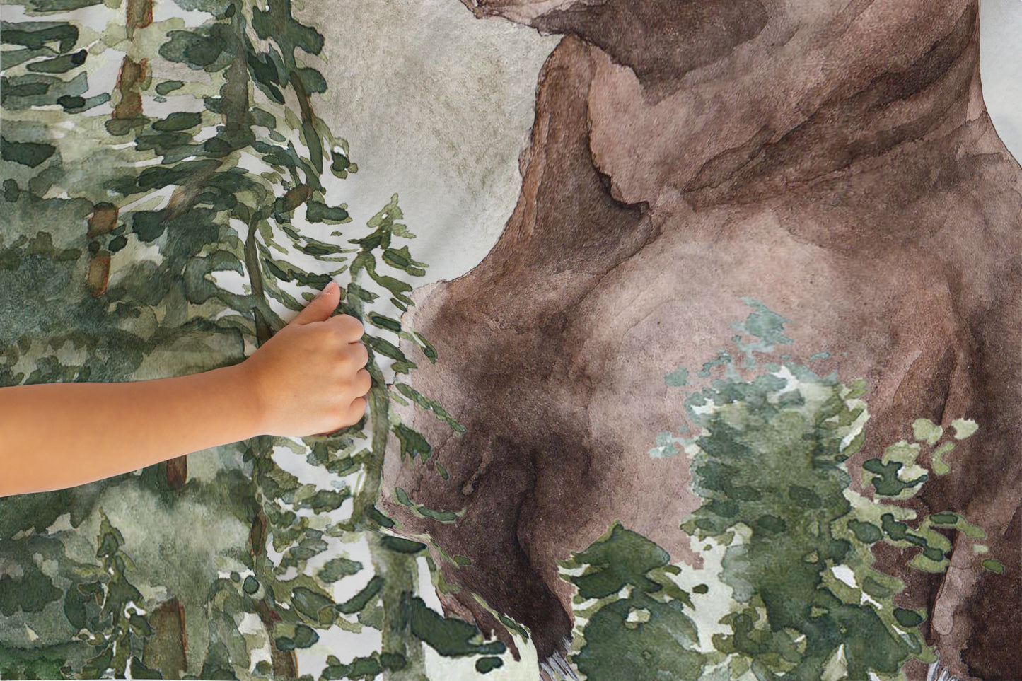 Bear Minky Blanket, Woodland Nursery Bedding - Forest Mist