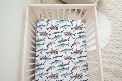 Shark Crib Sheet, Nautical Nursery Bedding - Jaws