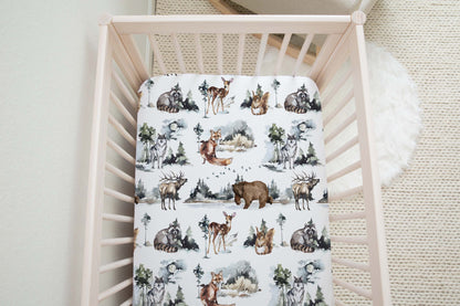 Woodland animals Crib Sheet, Forest Nursery Bedding - Wild Nature