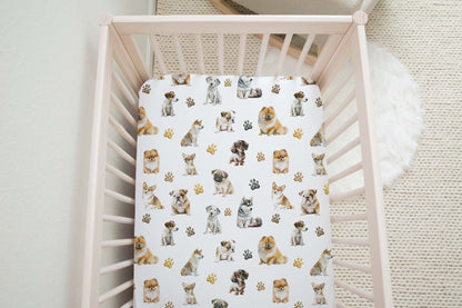 Puppy dogs Crib Sheet, Dogs Nursery Bedding - Friends forever