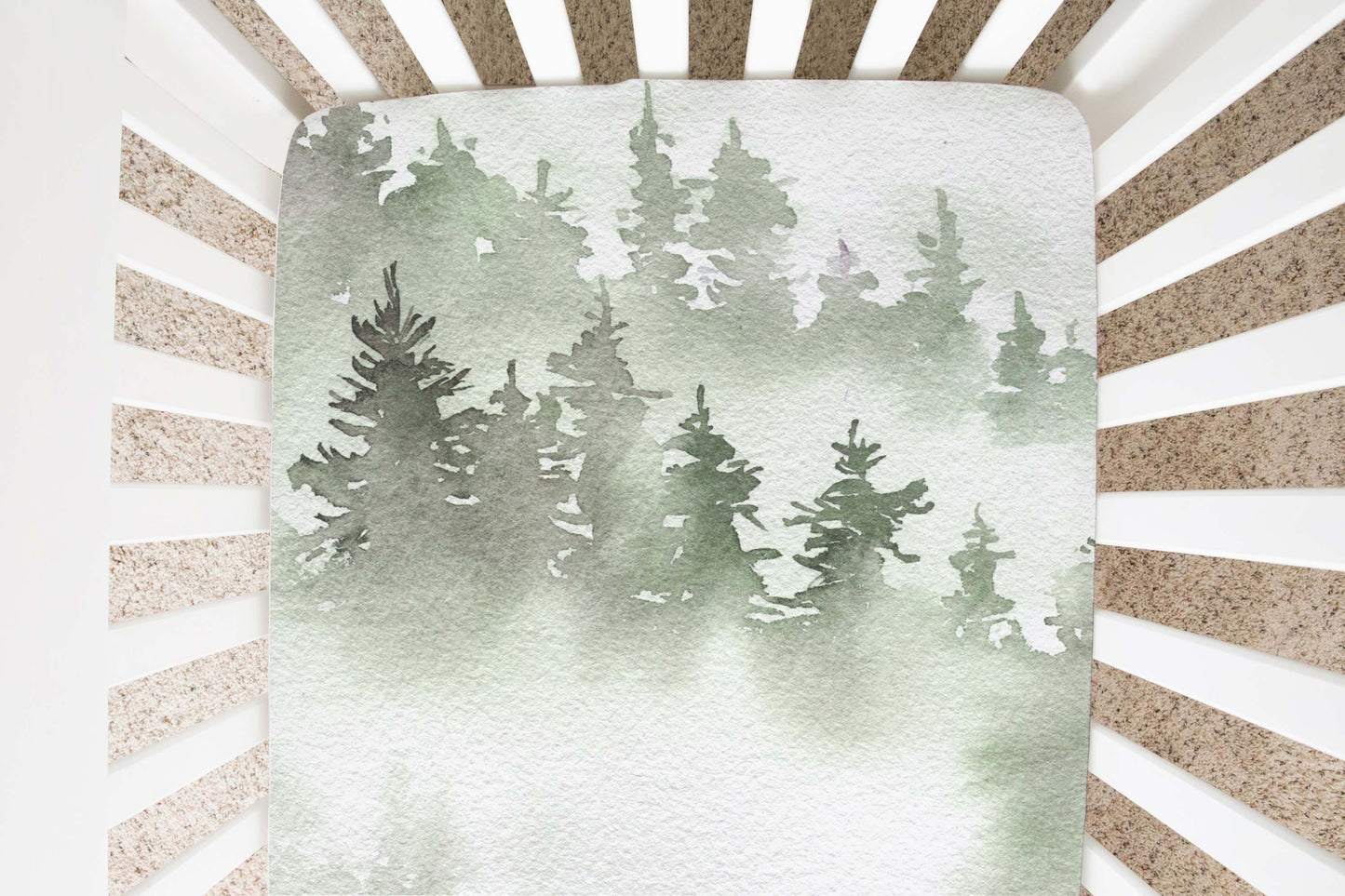 Green Pine Trees Minky Crib Sheet, Forest Nursery Bedding - Little Woodland
