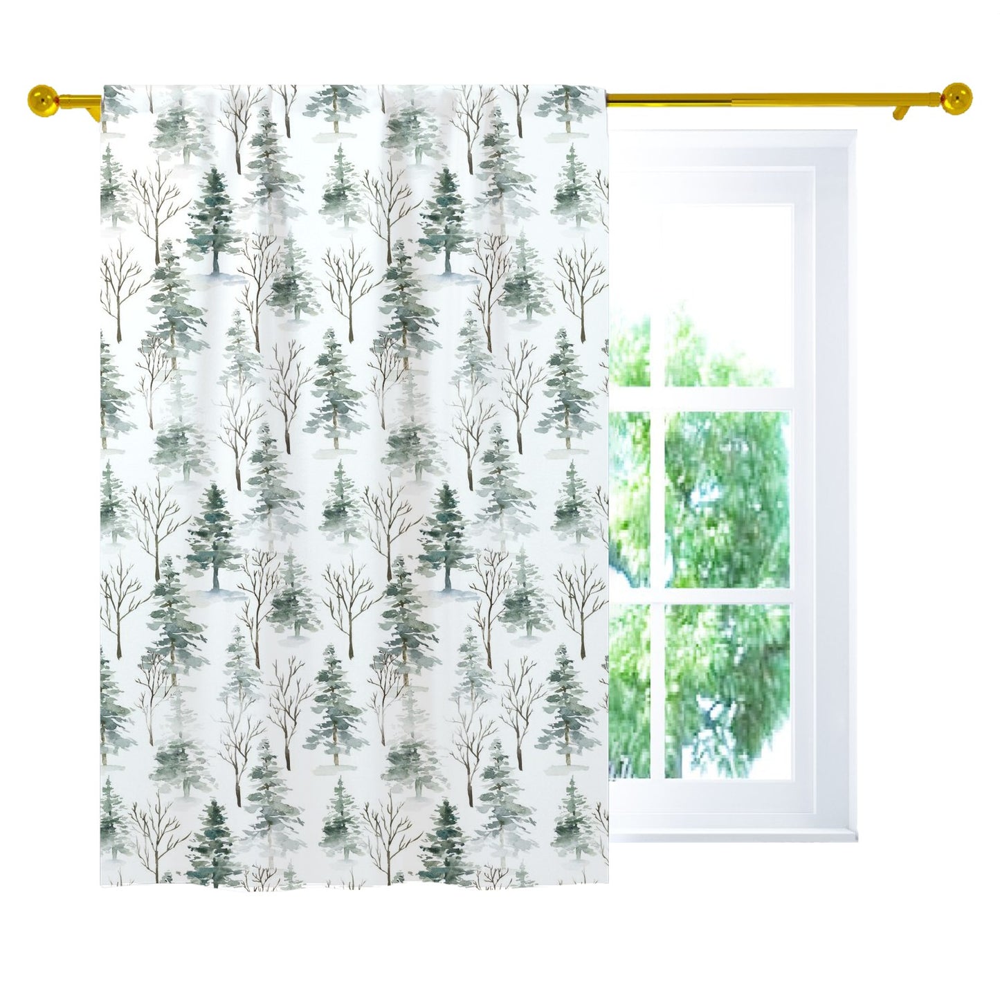 Pine Tree Curtain Single Panel, Forest Nursery Decor - Enchanted Forest