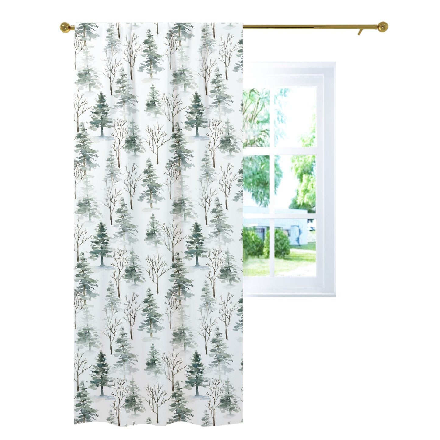 Pine Tree Curtain Single Panel, Forest Nursery Decor - Enchanted Forest