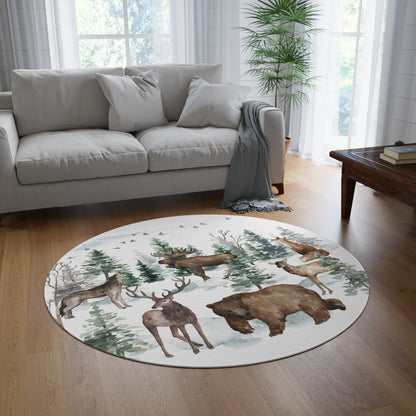 Woodland animals rug, Forest round rug - Enchanted forest