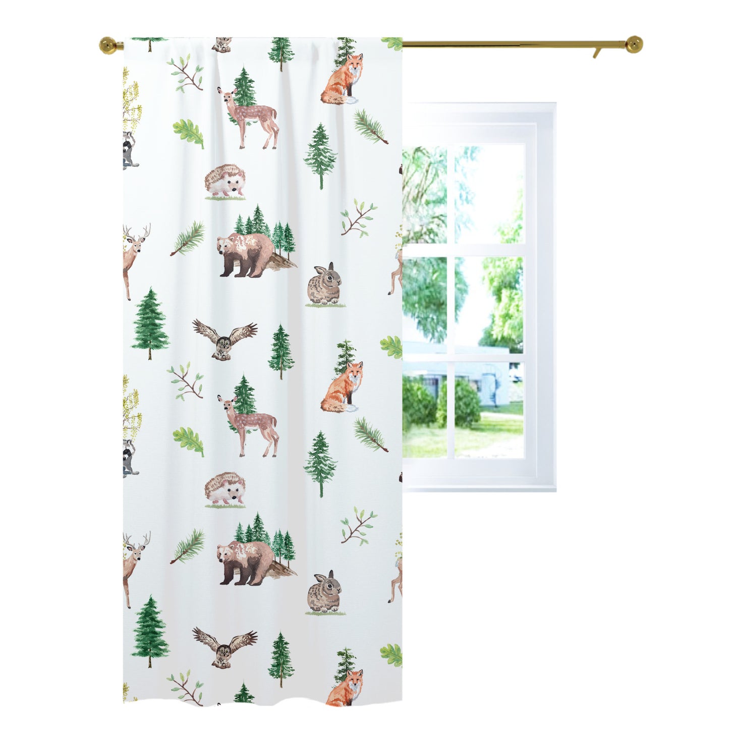 Forest Animals Curtain Single Panel, Woodland Nursery Decor - Wildlife