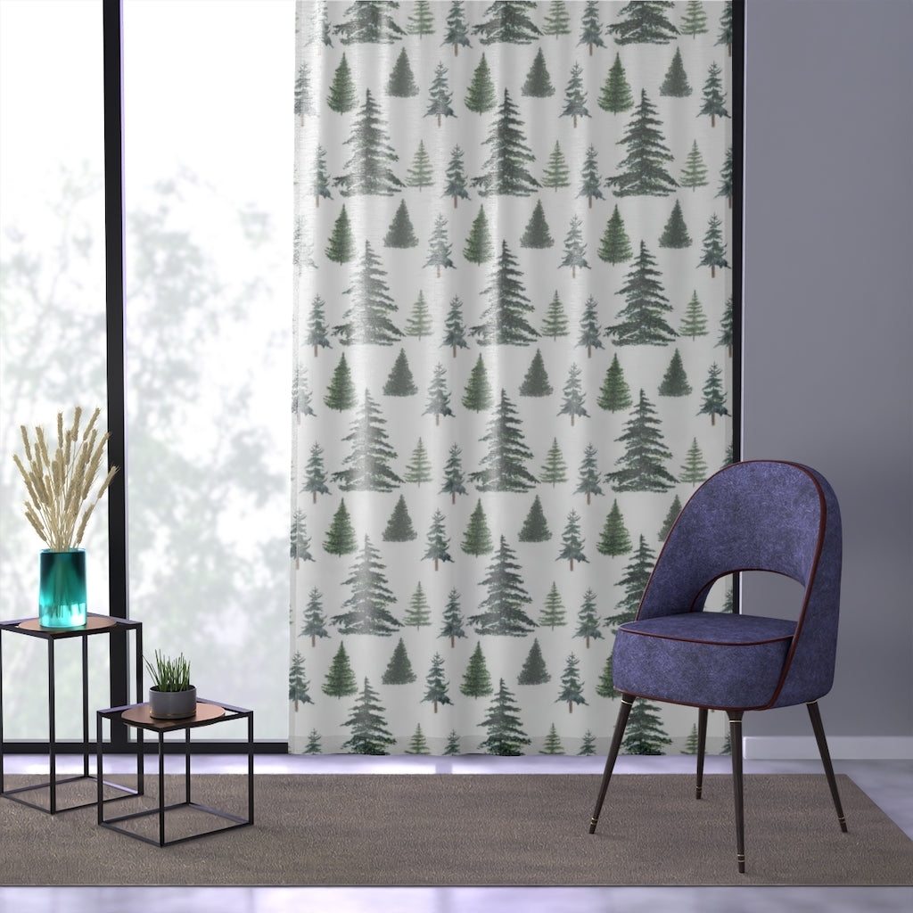 Forest Curtain Single Panel, Pine Tree Sheer Curtain - The Forest