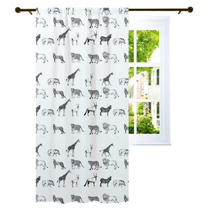 Black and White Safari Curtain Single Panel, Safari Nursery Bedding - Black Africa
