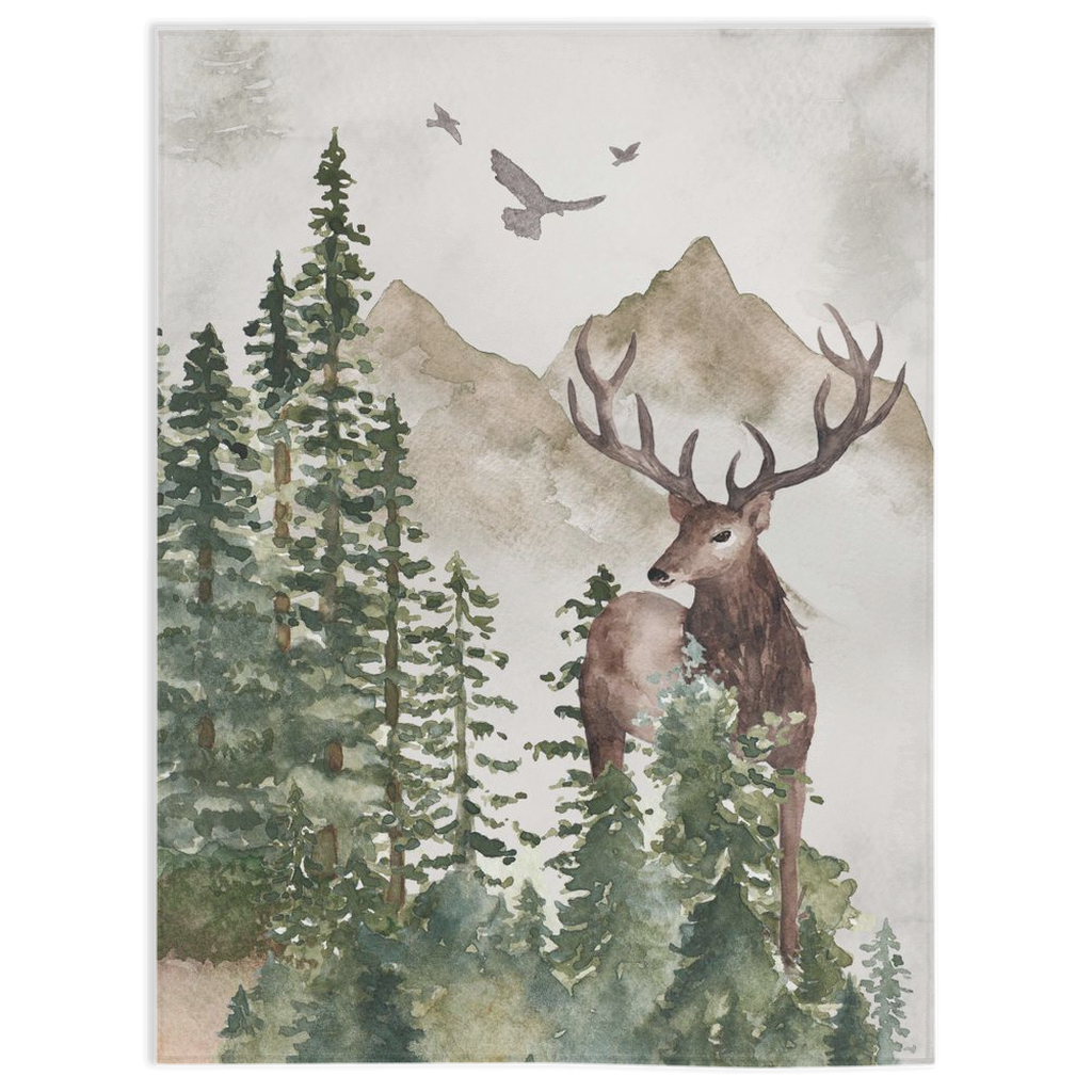 Deer Minky Blanket | Woodland Nursery Bedding - Forest Mist