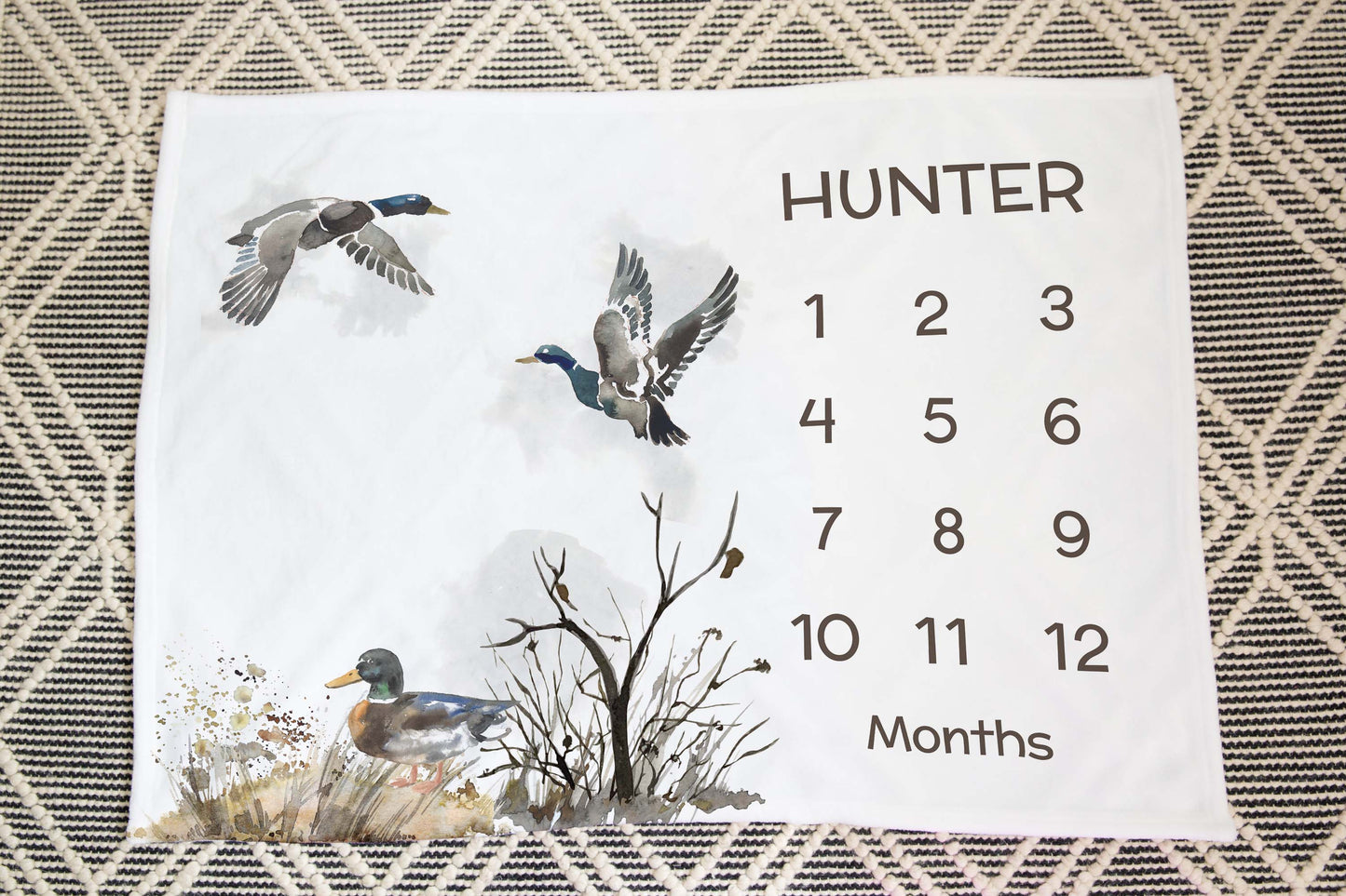 Duck Personalized Milestone Blanket, Ducks Baby Monthly Growth Tracker - Hunter
