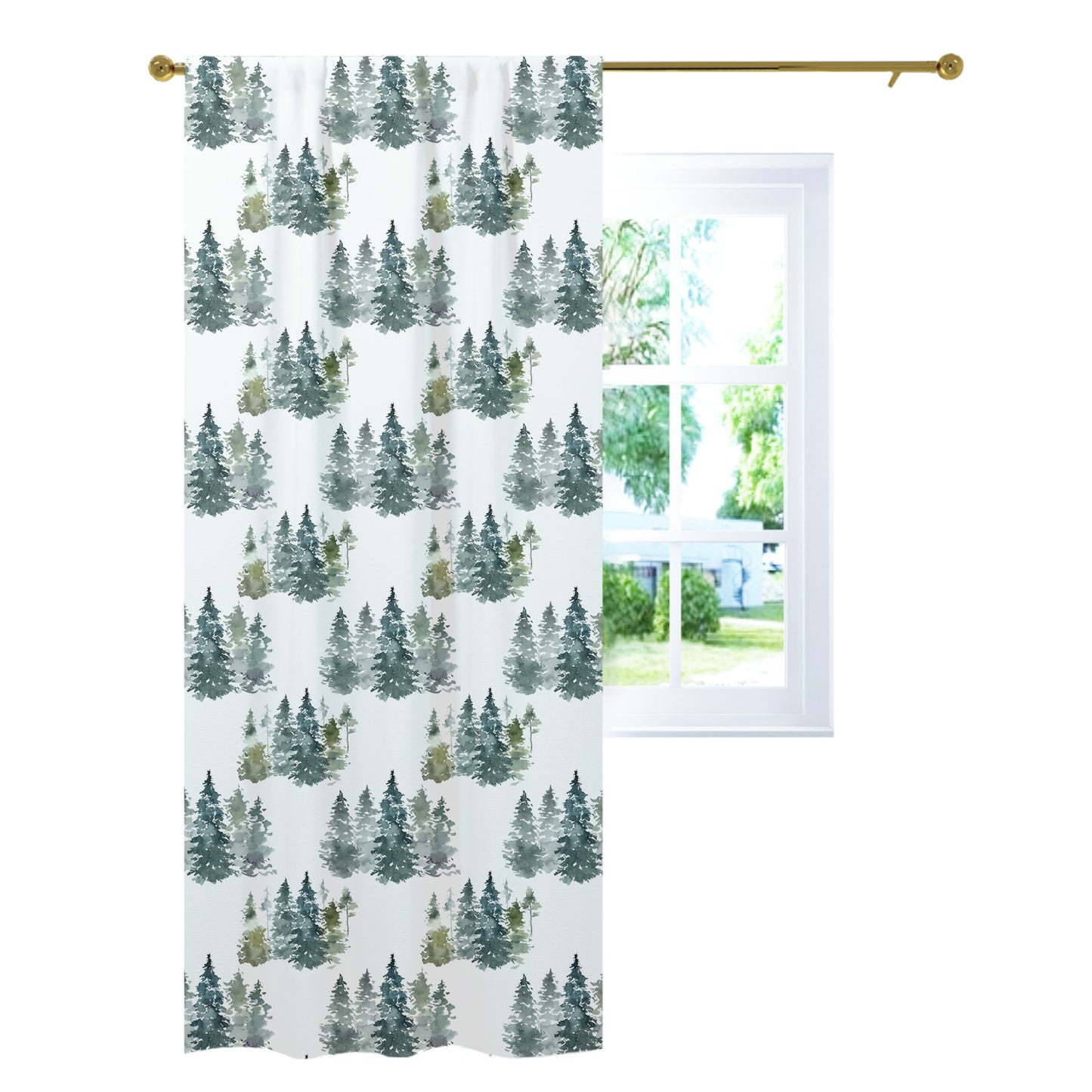Pine Trees Curtain Single Panel, Forest Nursery Decor - Majestic Forest