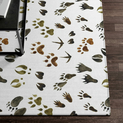 Animal tracks rug, Woodland rug anti-slip backing - Footprints in the forest