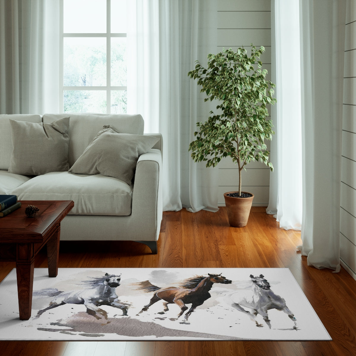 Horses Rug, Equestrian nursery rug, Anti- Slip backing - Wild Spirit