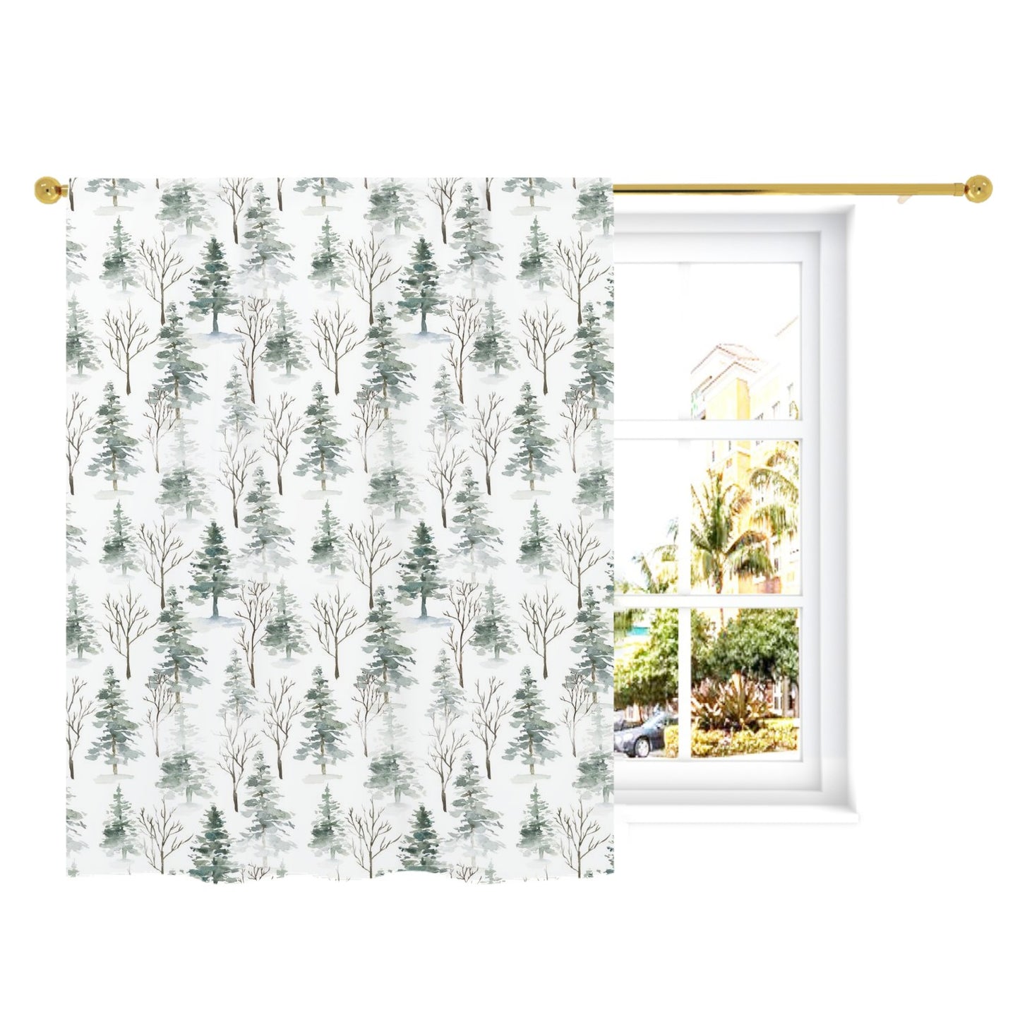 Pine Tree Curtain Single Panel, Forest Nursery Decor - Enchanted Forest