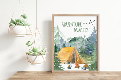 Adventure Awaits Printable Wall Art, Camping Nursery Print - Little Explorer