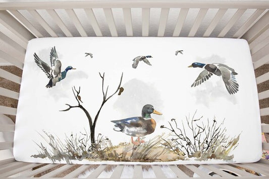 Mallard Ducks Crib Sheet, Ducks Hunting Nursery Bedding - Hunter