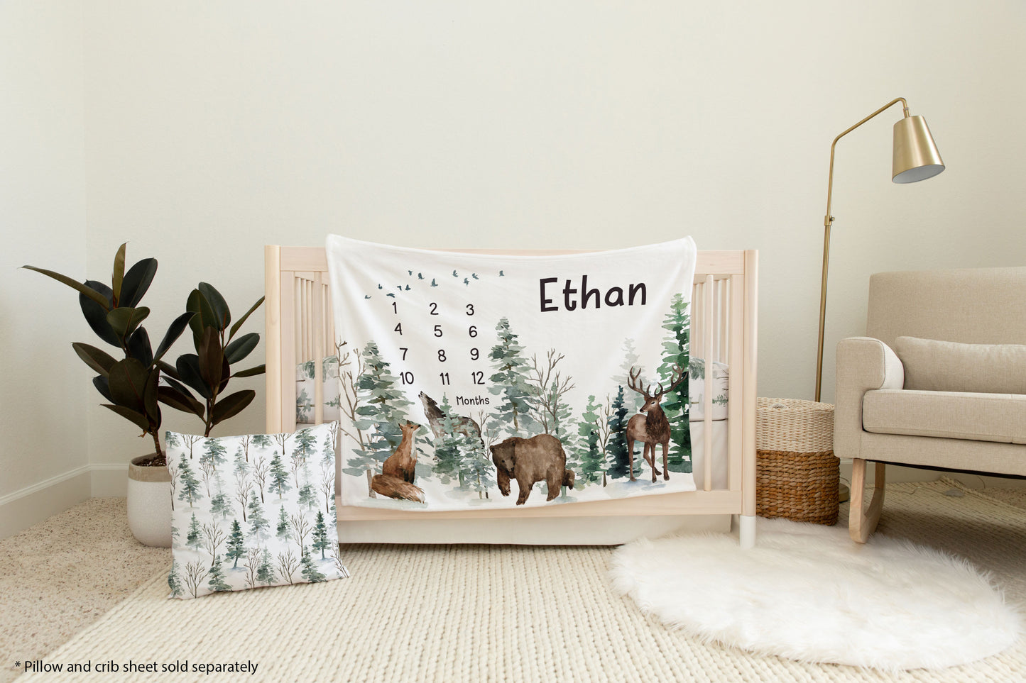 Woodland Animals Milestone Blanket, Forest Baby Monthly Growth Tracker - Enchanted Forest