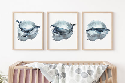 Whale Wall Art Set of 3, Under The Sea Nursery Prints - DIGITAL DOWNLOAD