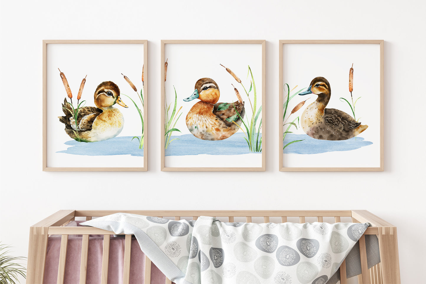 Ducks Printable Wall Art, Mallard ducks Nursery Prints Set of 3 - Little Ducklings
