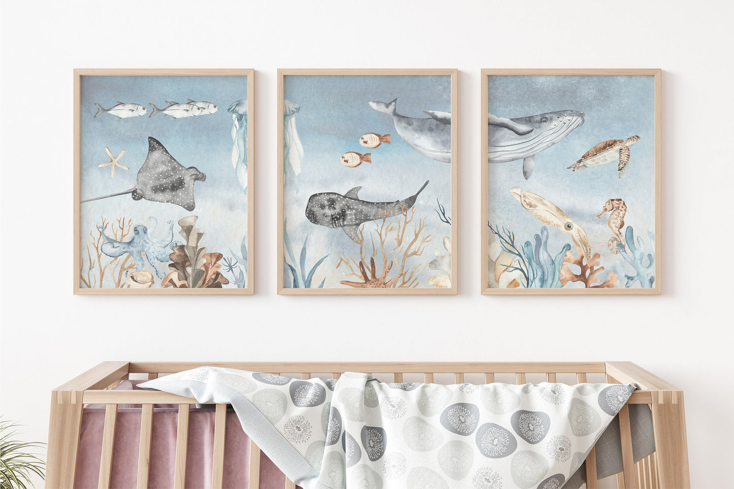 Under The Sea Wall Art, Ocean Nursery Prints, Set of 3 DIGITAL DOWNLOAD - Deep Ocean