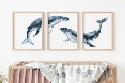 Humpback Whale Print, Under The Sea Nursery Prints, Set of 3 DIGITAL DOWNLOAD