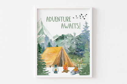 Adventure Awaits Printable Wall Art, Camping Nursery Print - Little Explorer